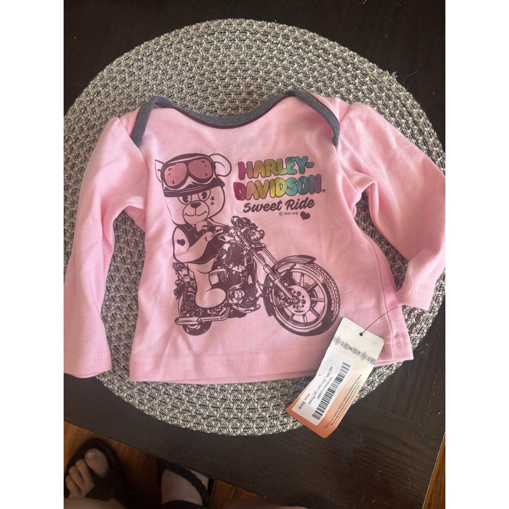 Harley Davidson Motorcycles Pink Long Sleeve T-shirt Baby Girl Size 3-6 Months